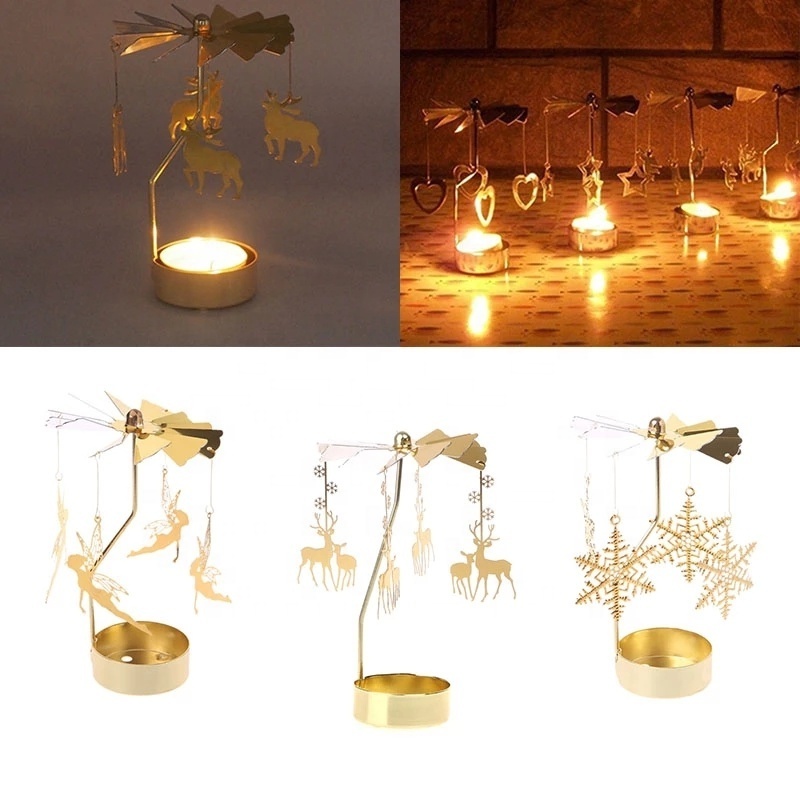 Spinning Rotary Carousel Tea Light Candle Holder Stand Light Gift Wedding Decoration