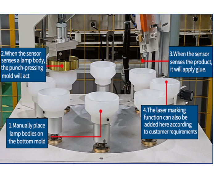High Precision Manual Operation Semi Automatic Led Bulb Punch Plate Glue Machine