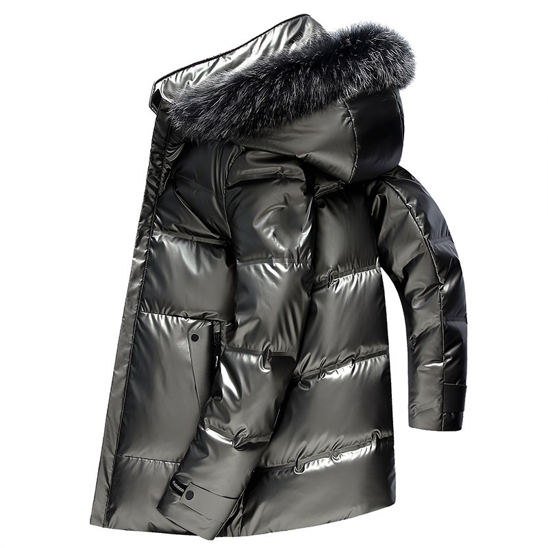 high quality fashion shiny color puffer jacket dasongshan men thick warm jackets fox fur long down jacket