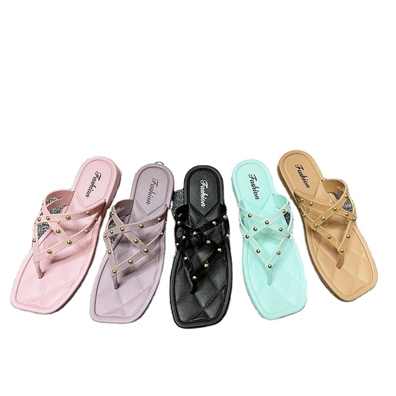 Hot Selling ladies outdoor slippers color sole soft flat beach slippers flip flops