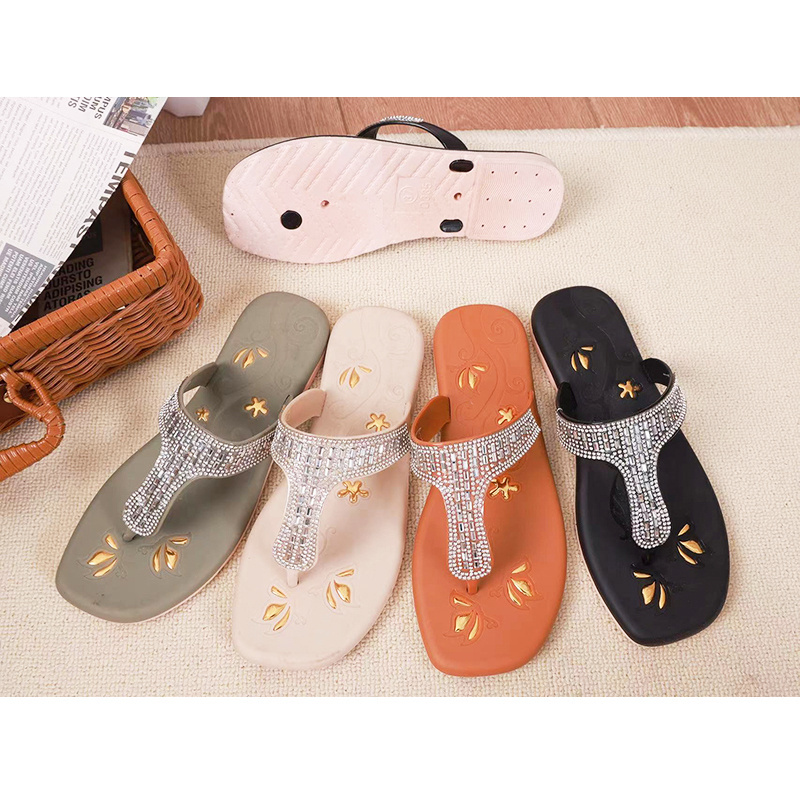 Elegant slippers rhinestone relaxed flat sandals women slippers summer nice flip flops accessories