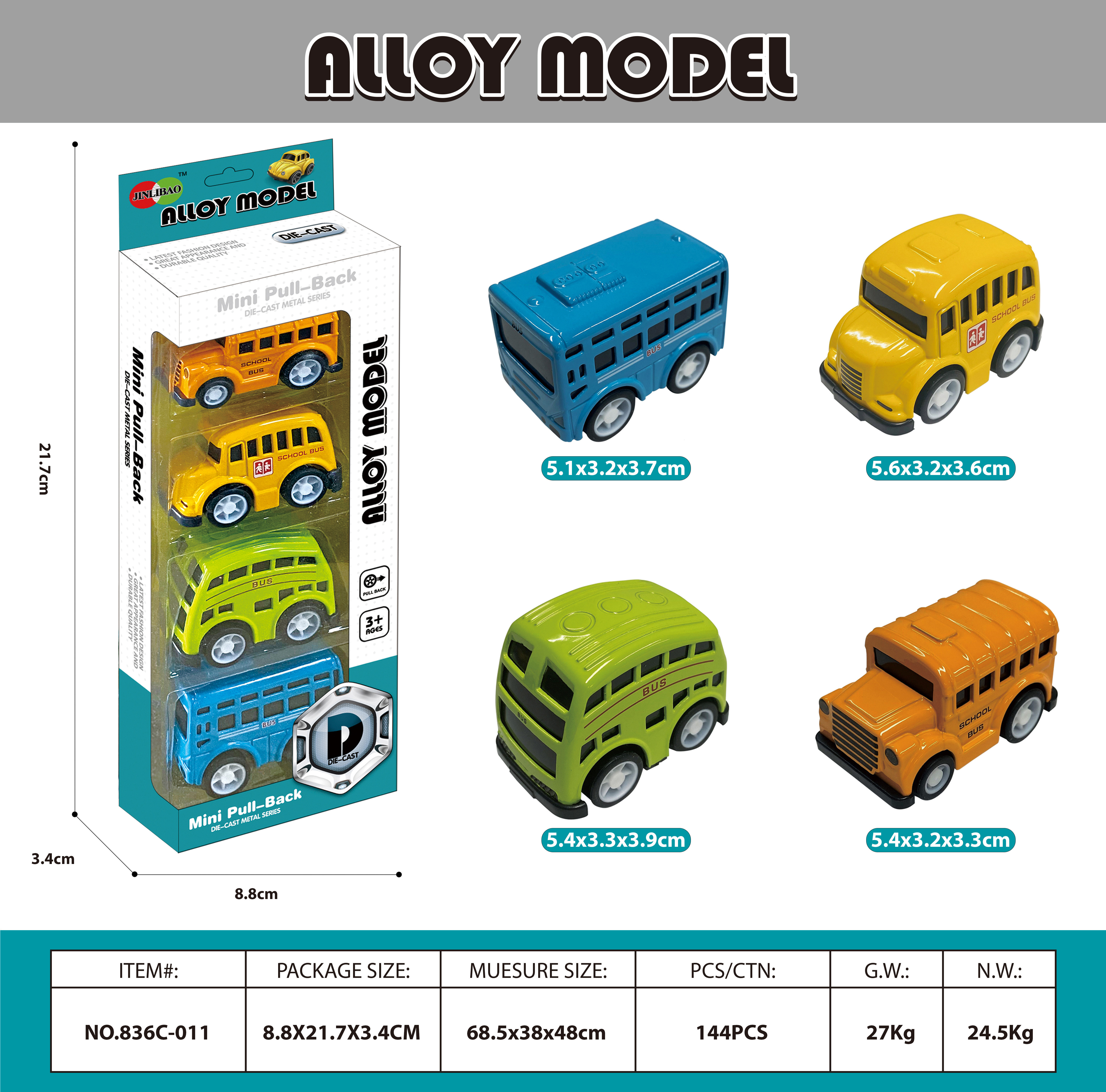 2024 New Alloy Toy Car Mini Die Cast Car Model Diecast Car Toy Diecast School Bus Diecast Toys For Kids