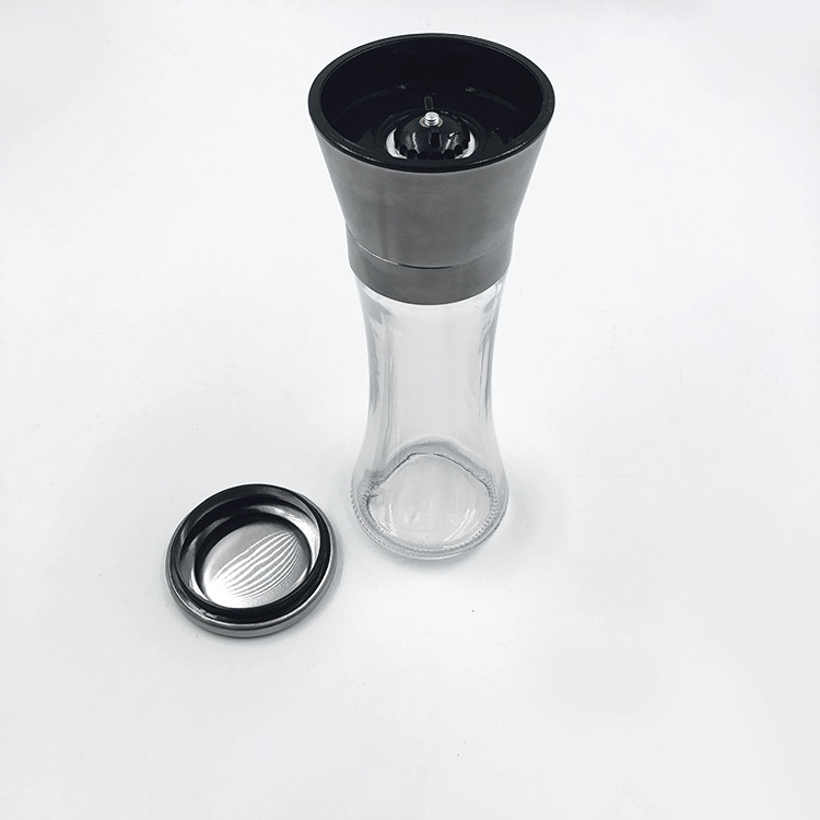 6 Oz Glass Tall Body Adjustable Ceramic Rotor Pepper Mill and Salt Mill, Stainless Steel Salt and Pepper Grinder Shaker