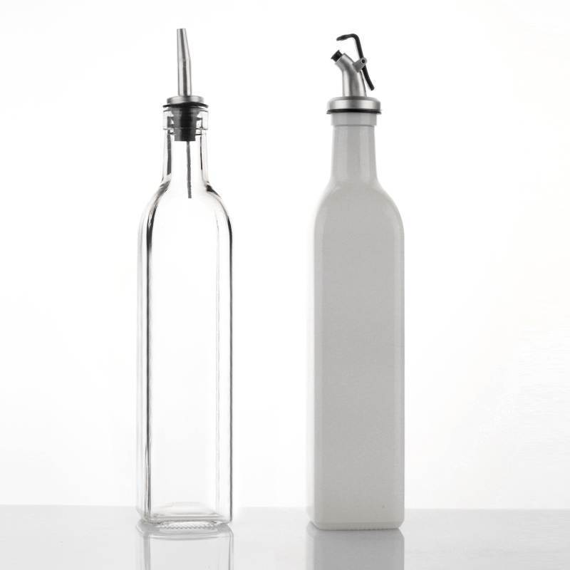 250ml 16 oz 500ml Empty Kitchen Square Vinegar Glass Cooking Olive Oil Bottle with Pourer Spout for Condiment Soy Sauce