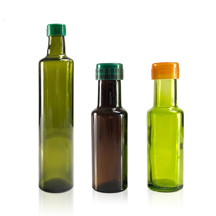 Kitchen Oil Bottle 100ml 200ml 500ml 750ml Green Square Round Marasca Edible Cooking Olive Oil Glass Bottle for Vinegar