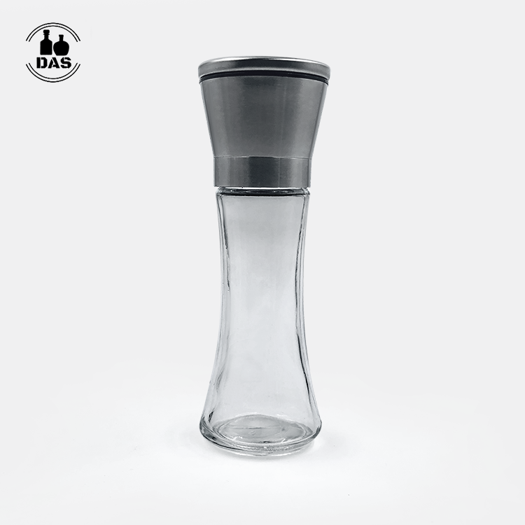 6 Oz Glass Tall Body Adjustable Ceramic Rotor Pepper Mill and Salt Mill, Stainless Steel Salt and Pepper Grinder Shaker