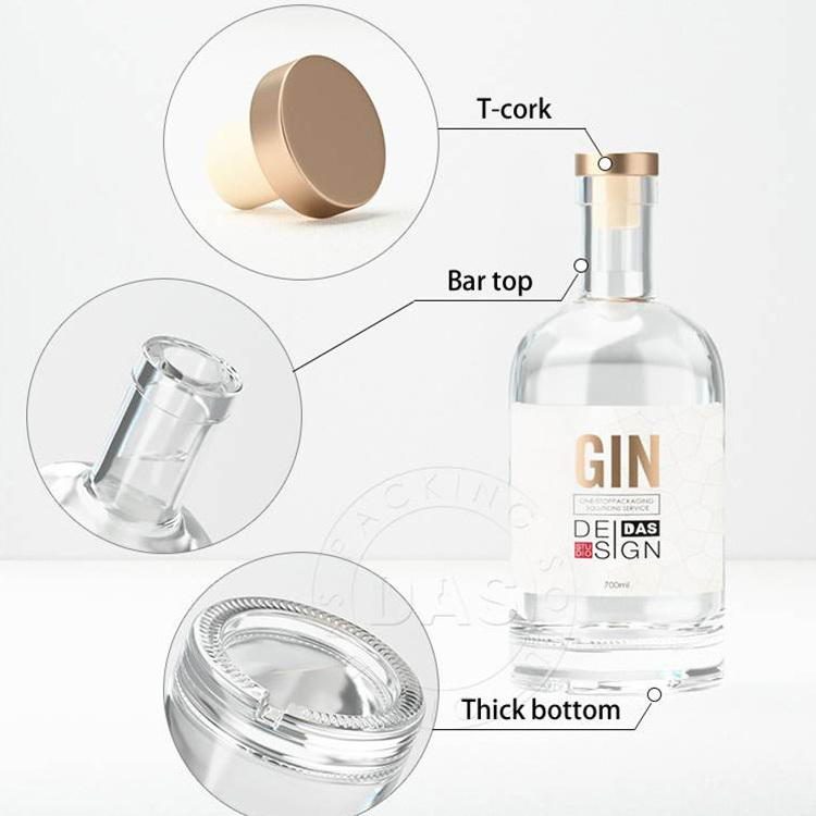 700ml 750ml Nordic Empty Rum Whisky Vodka Spirit Glass Liquor Bottle with Cork for liquor Whiskey 200ml 375ml 1L