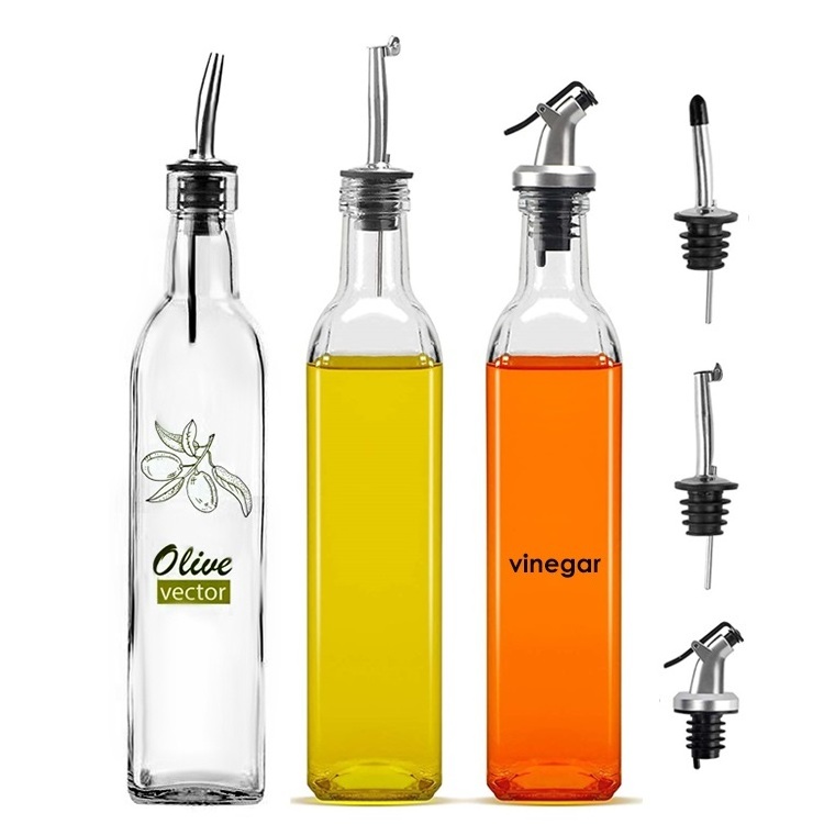 Kitchen Oil Bottle 100ml 200ml 500ml 750ml Green Square Round Marasca Edible Cooking Olive Oil Glass Bottle for Vinegar