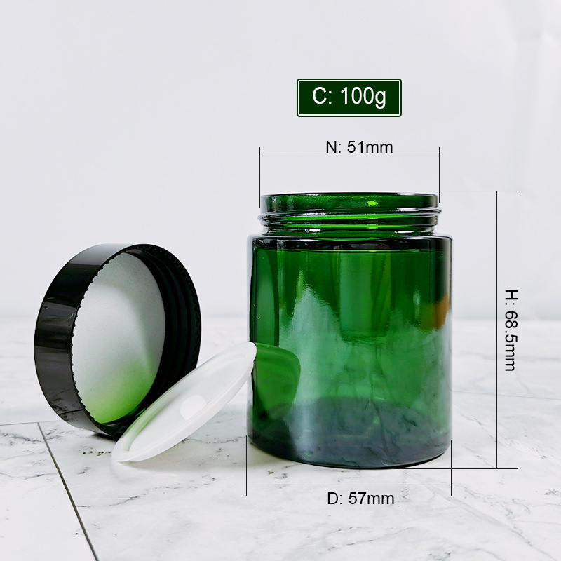 Luxury 100g Straight Sided Green Cosmetic Candle Glass Jar with Screen Printing