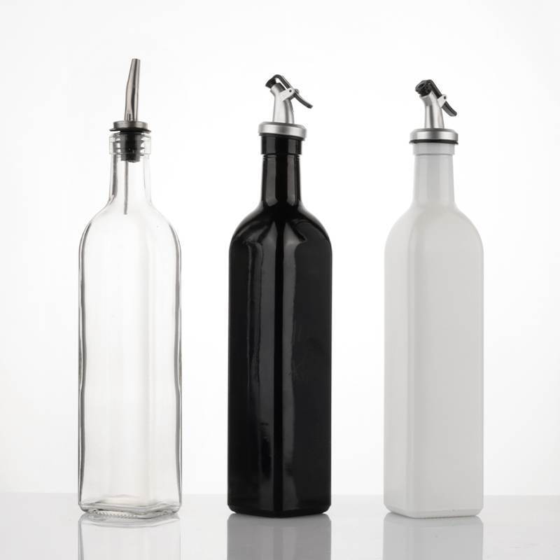 250ml 16 oz 500ml Empty Kitchen Square Vinegar Glass Cooking Olive Oil Bottle with Pourer Spout for Condiment Soy Sauce