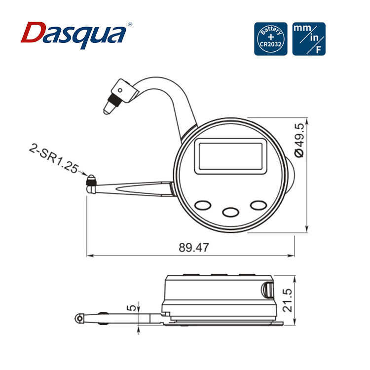 Dasqua 0-25mm Large LCD Display Digital Thickness Gauge Data Hold