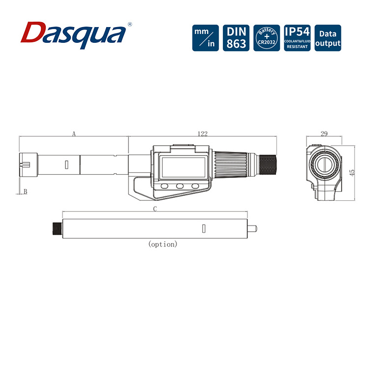 Dasqua IP54 Protection Against Liquid Water Proof Digital 3 Points Inside Micrometer With Absolute Function