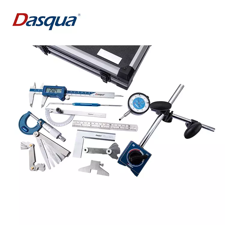 Dasqua 12Pcs Measuring Set Digital Caliper Outside Micrometer Dial indicator Magnetic Base Protractor Edge Square