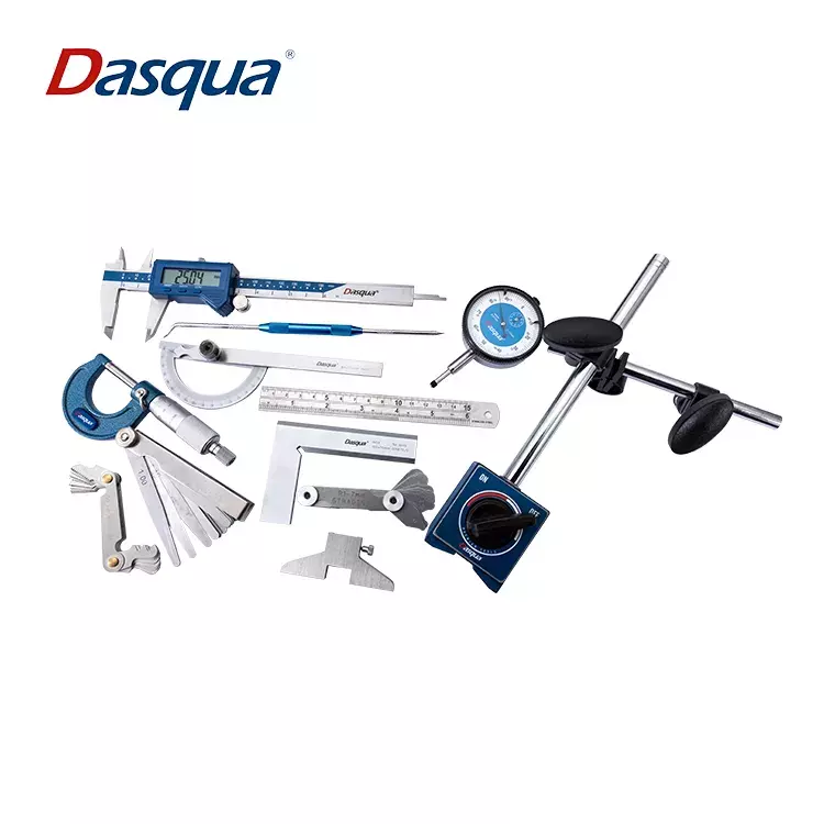 Dasqua 12Pcs Measuring Set Digital Caliper Outside Micrometer Dial indicator Magnetic Base Protractor Edge Square