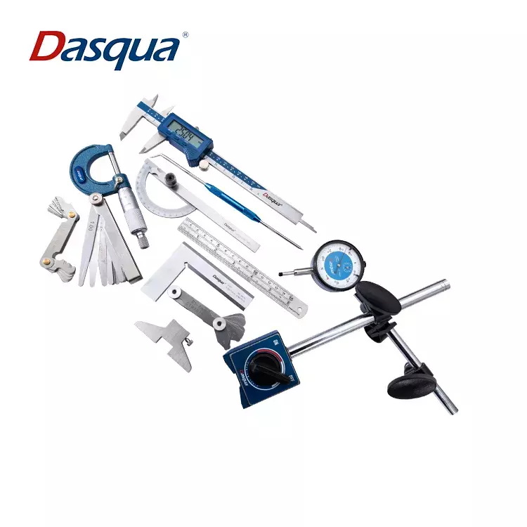 Dasqua 12Pcs Measuring Set Digital Caliper Outside Micrometer Dial indicator Magnetic Base Protractor Edge Square