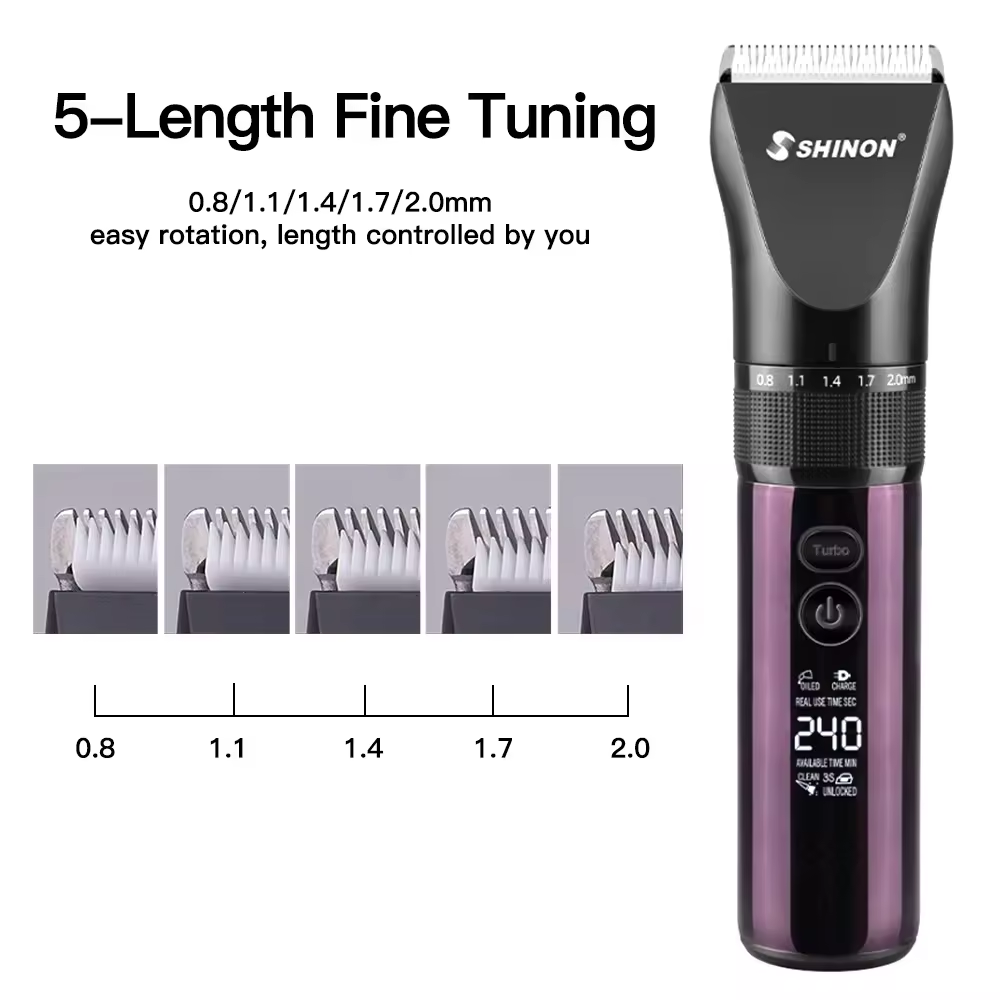 0.8-2Mm Length Adjustable Best Haircut Hair Clipper Lcd Display Rechargeable Hair Trimmer With Charging Base