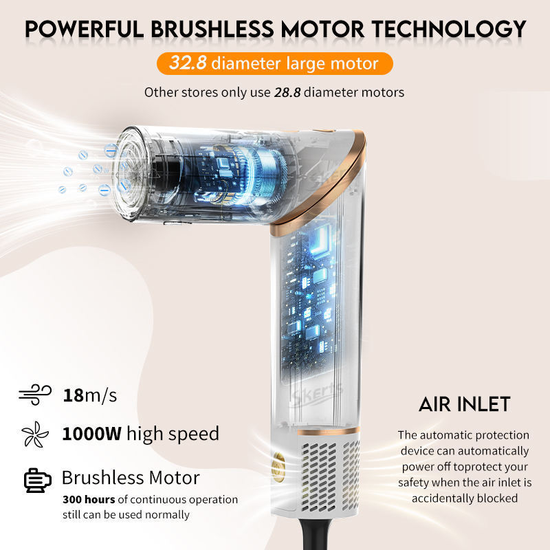 High Speed 8 in 1 Hair Styling Tools 1000w Hair Tools Curling Iron Blower Brush Hot Air Comb with Brushless Motor Hair Dryer