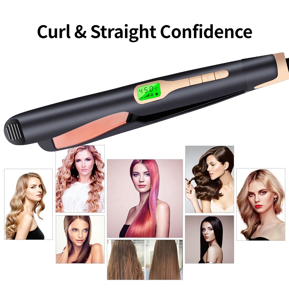 New 2 In 1 Flat Iron Curler Twist Professional Dual Voltage Titanium Tourmaline Ionic Ceramic Hair Straightener