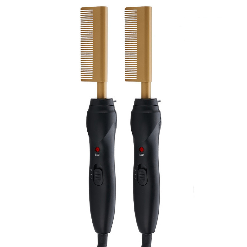 Factory Price Hot African High Heat Press Gold Ceramic Beard Mini Hair Curling Straightener Pressing Electric Brush Comb