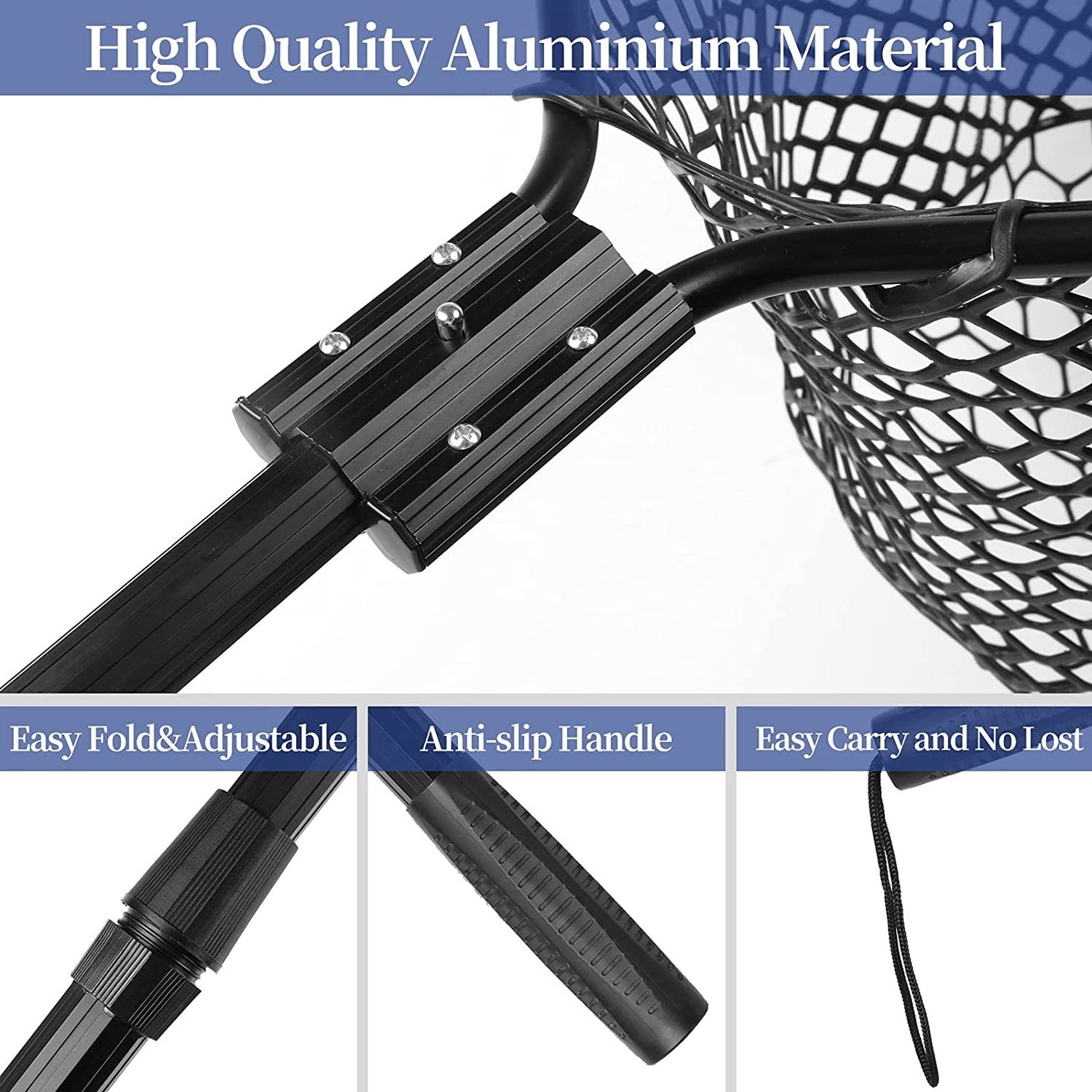 Rubber Fishing Net Large Folding Landing Net,Collapsible Aluminum Pole Handle with Deep Net for Fishing