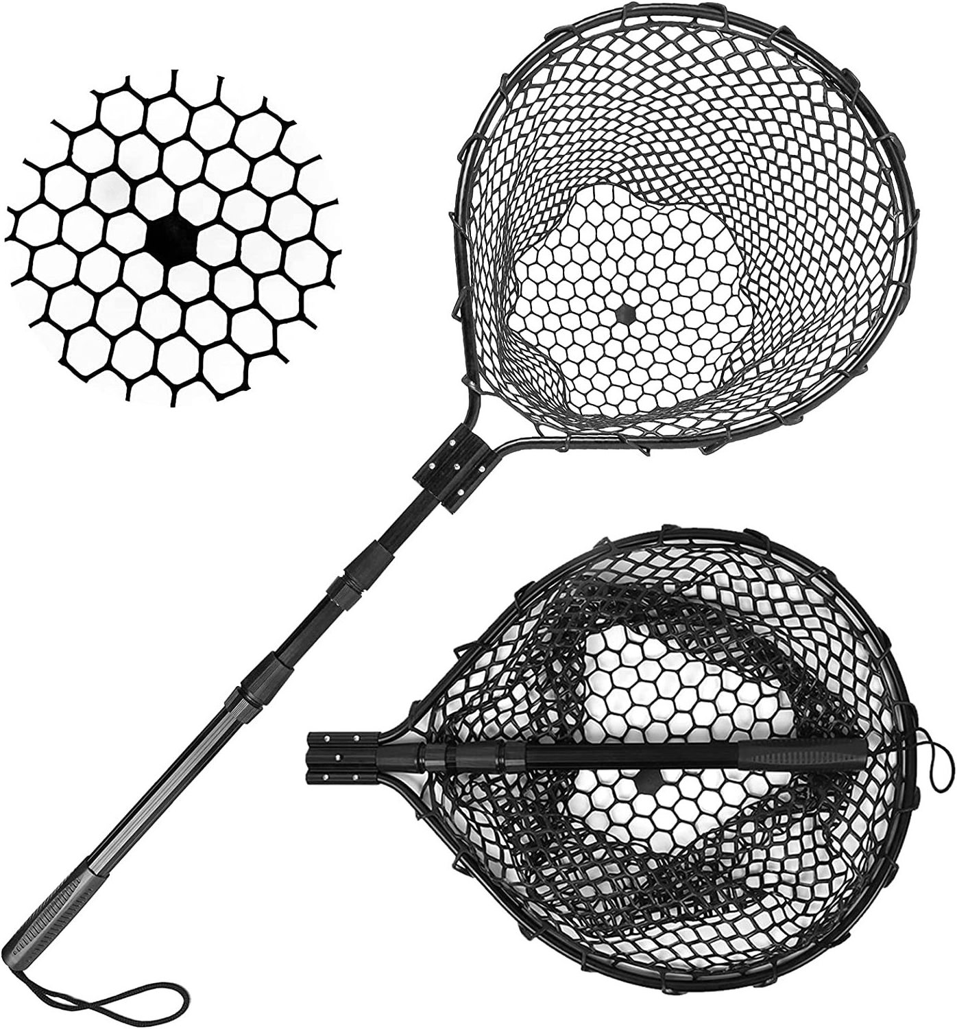 Rubber Fishing Net Large Folding Landing Net,Collapsible Aluminum Pole Handle with Deep Net for Fishing