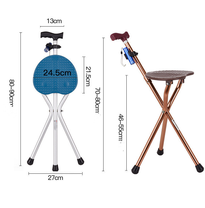 Aluminum Folding Adjustable Three-legged Crutch Chair With Stool