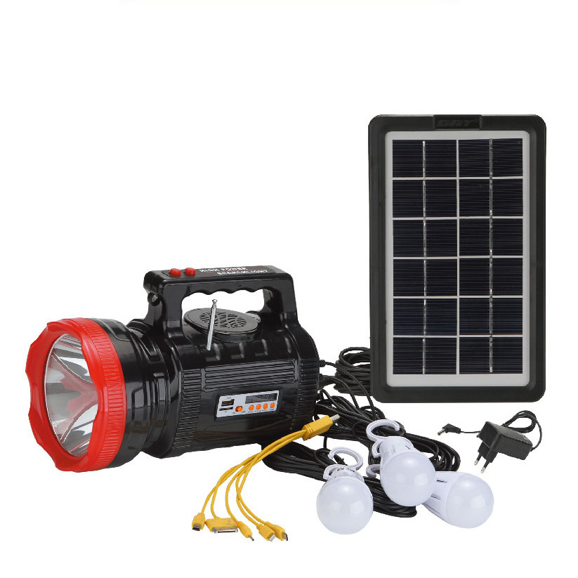 AT-X9 Portable solar lighting system with MP3 and radio  high power rechargeable  spotlight with USB function