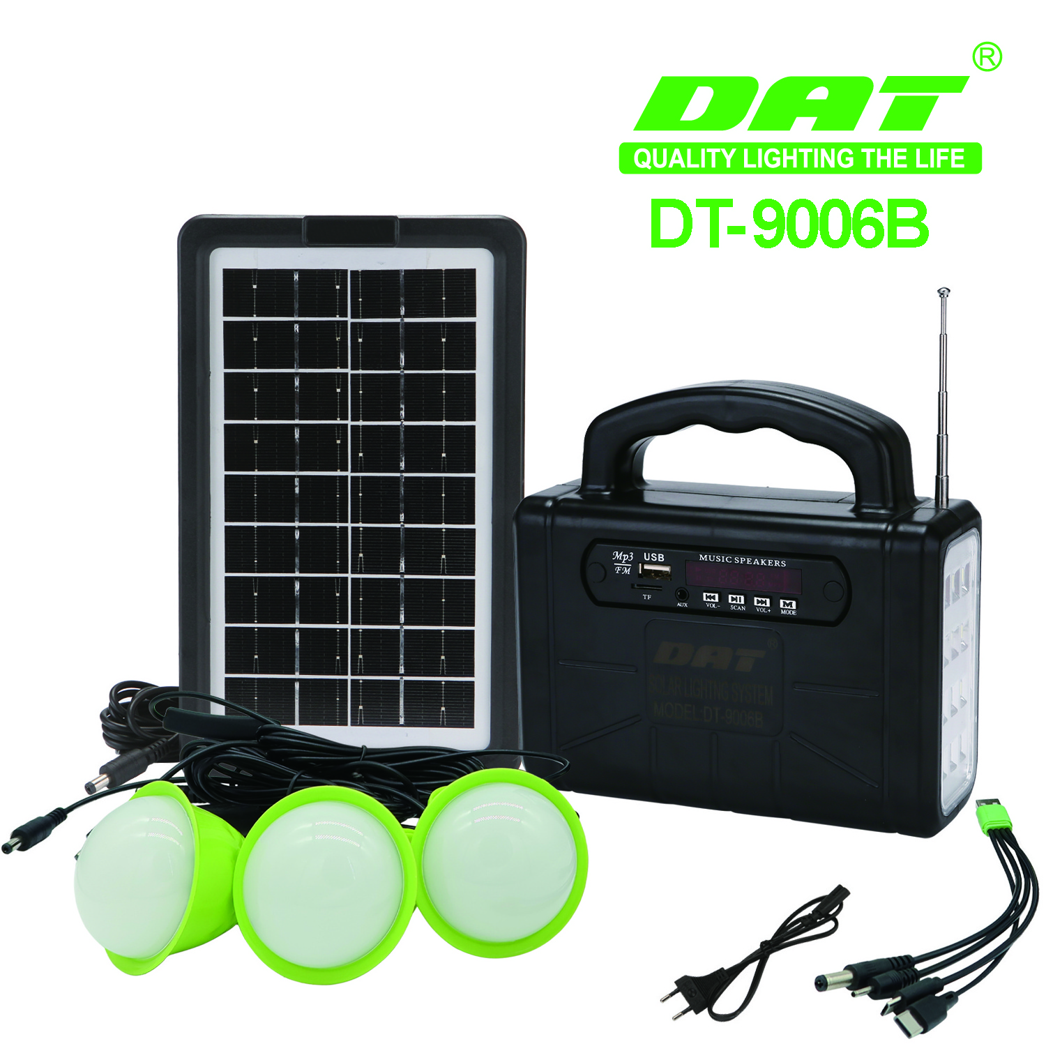 DT-9006B DAT solar rechargeable light emergency light rechargeable solar lighting system with radio FM function for home