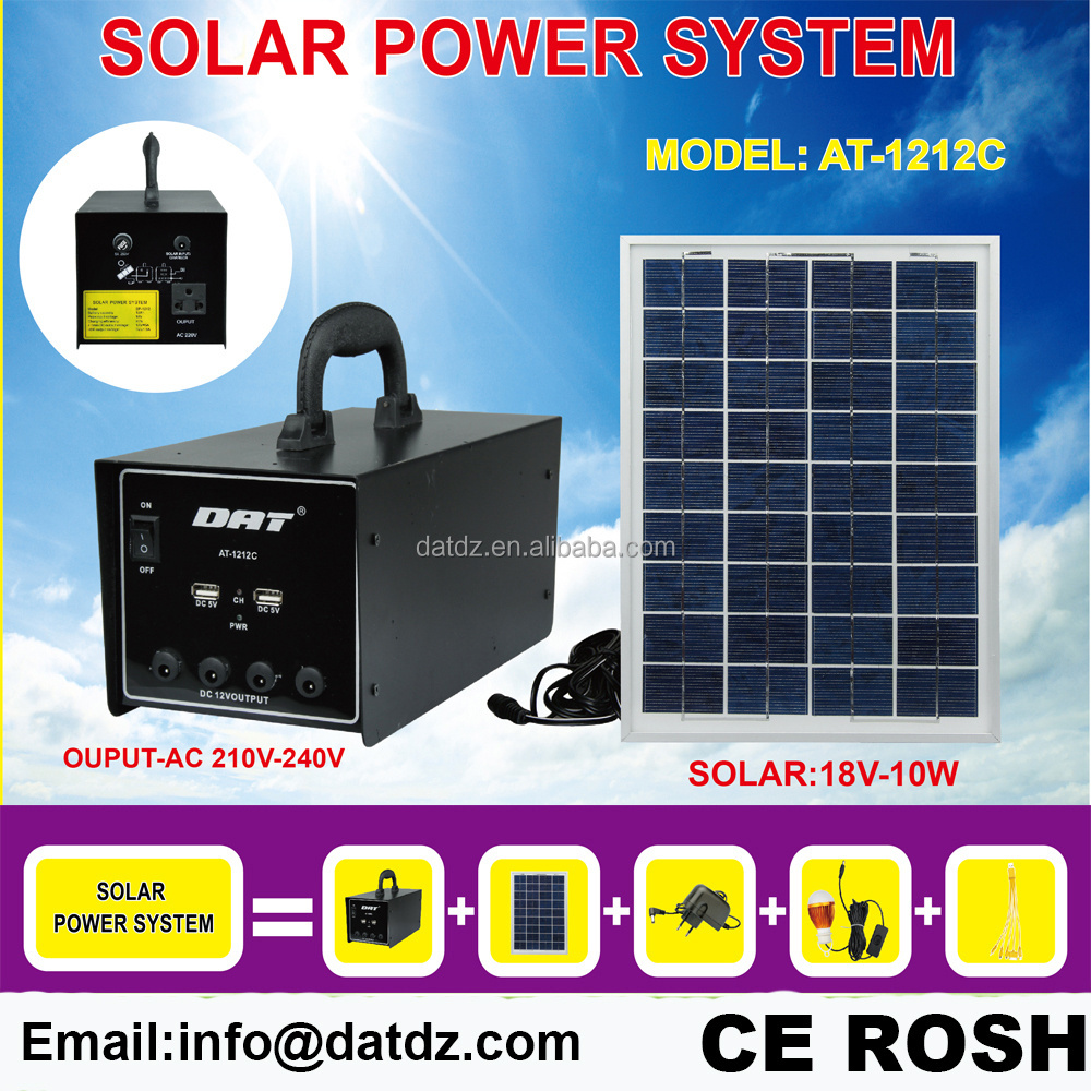 AT-1212C DC 12V 12A Home use solar power system kits  with light 100w inverter for fan and TV Solar lighting system