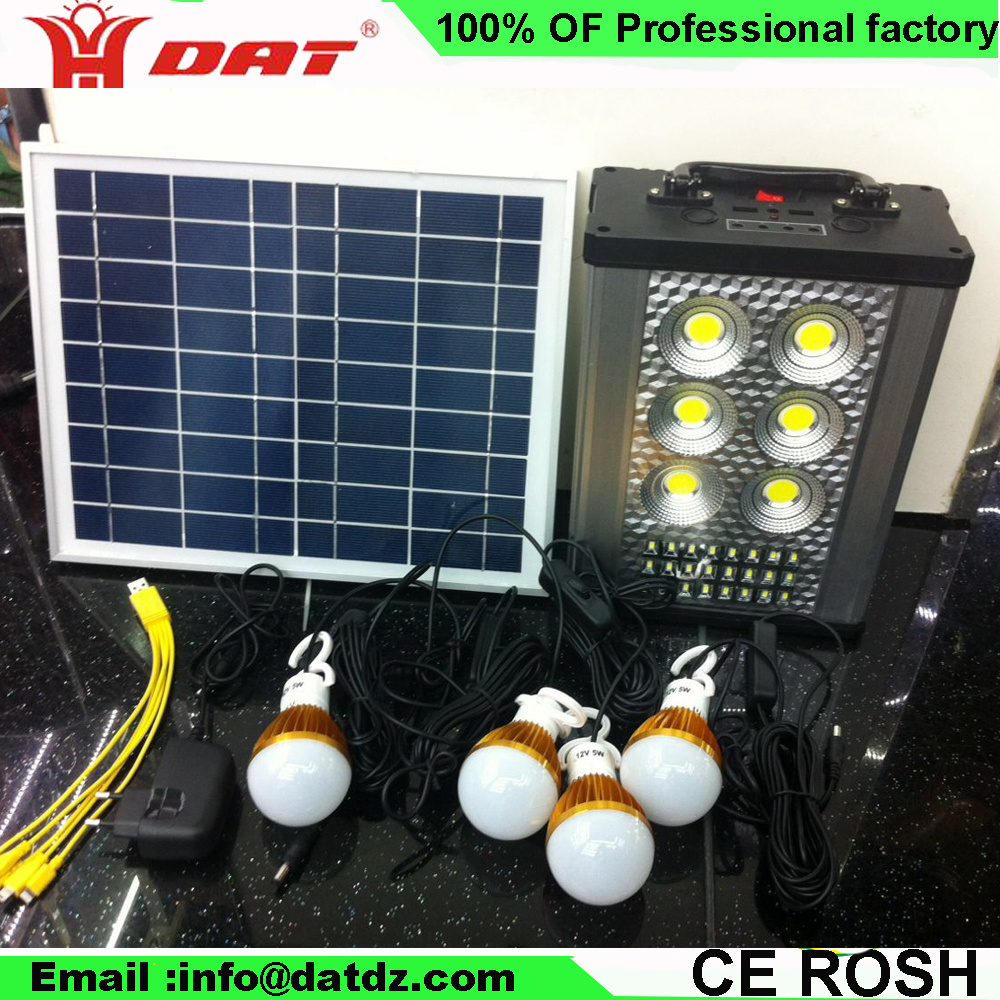 AT-8389 30W portable solar energy system kits with 4 LED bulbs and mobile phone charger function solar home lighting system