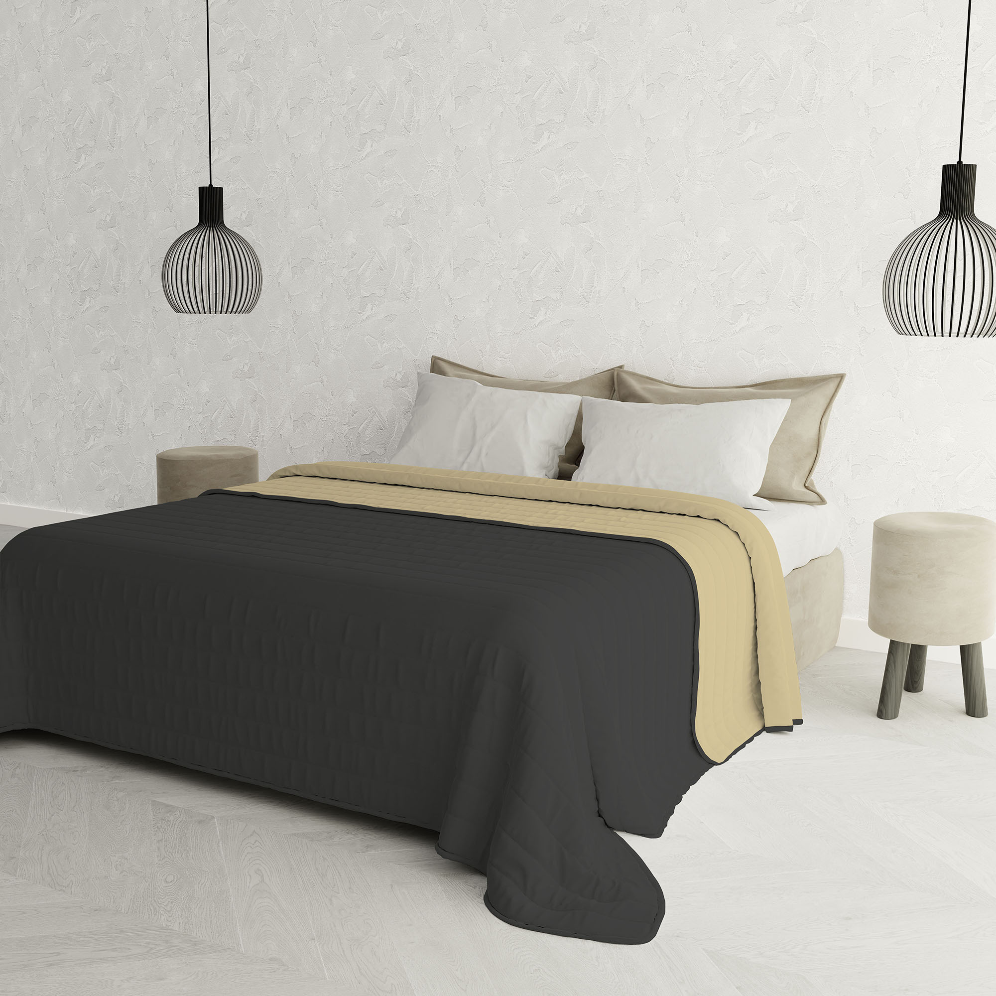 Made in Italy Elegant summer quilt Bicolor Double face Soft microfiber summer duvet Dark grey Cream Double 260x270cm