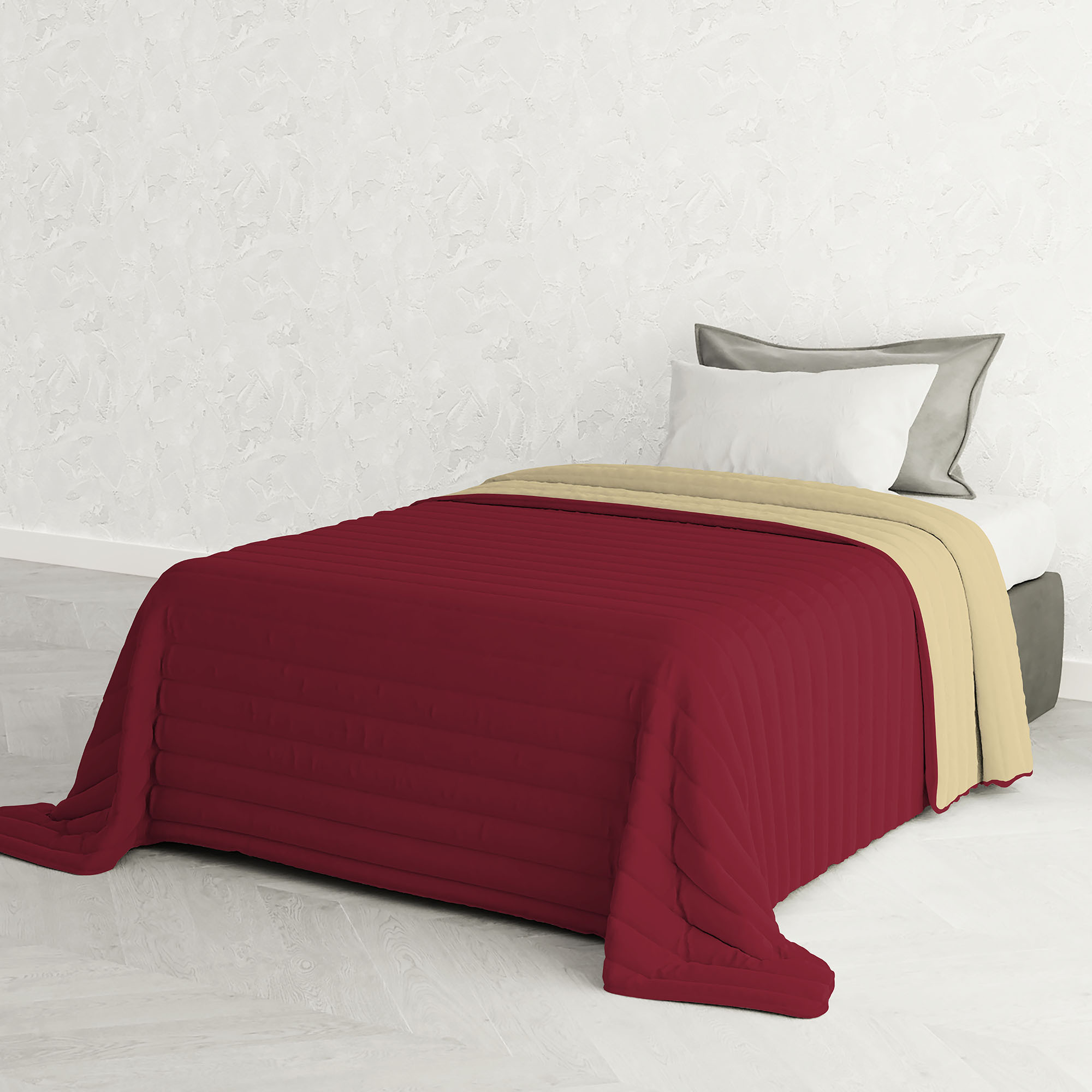 Made in Italy Elegant summer quilt Bicolor Double face Soft microfiber summer duvet Bordeaux Cream Small Double 220x270cm