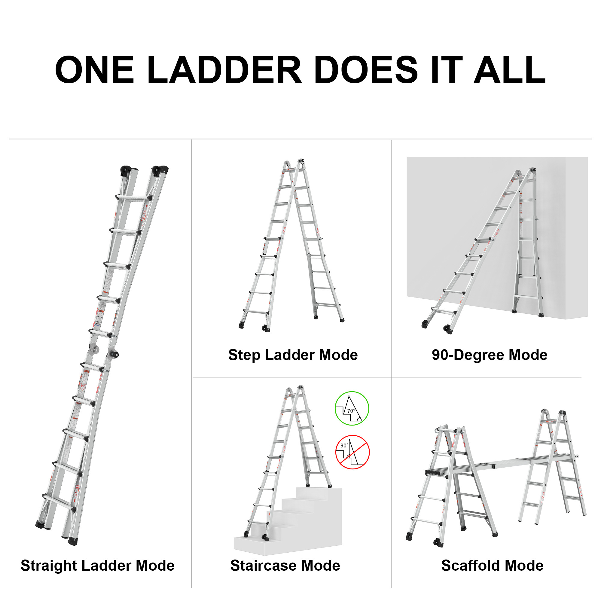 Hot Sale 5 Ladders in 1 Multi Functional Aluminum Folding Step Ladder Multipurpose Ladder