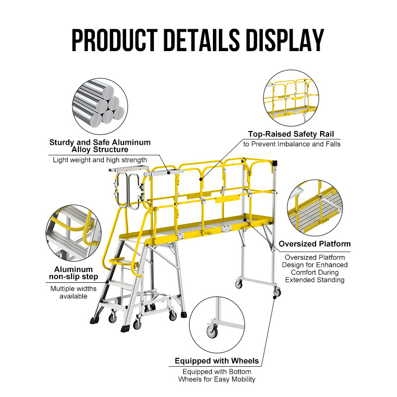 Workshop Heavy Aluminum Platform Mobile Work Platform Catwalks Stairway Step Ladder Walkways Transfer Maintenance Platform