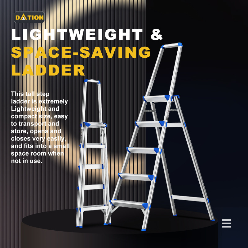 Factory Custom Aluminium Step Ladder With Long Handrail Foldable Non-slip Feet Stable and safety Step Ladder Silver Color