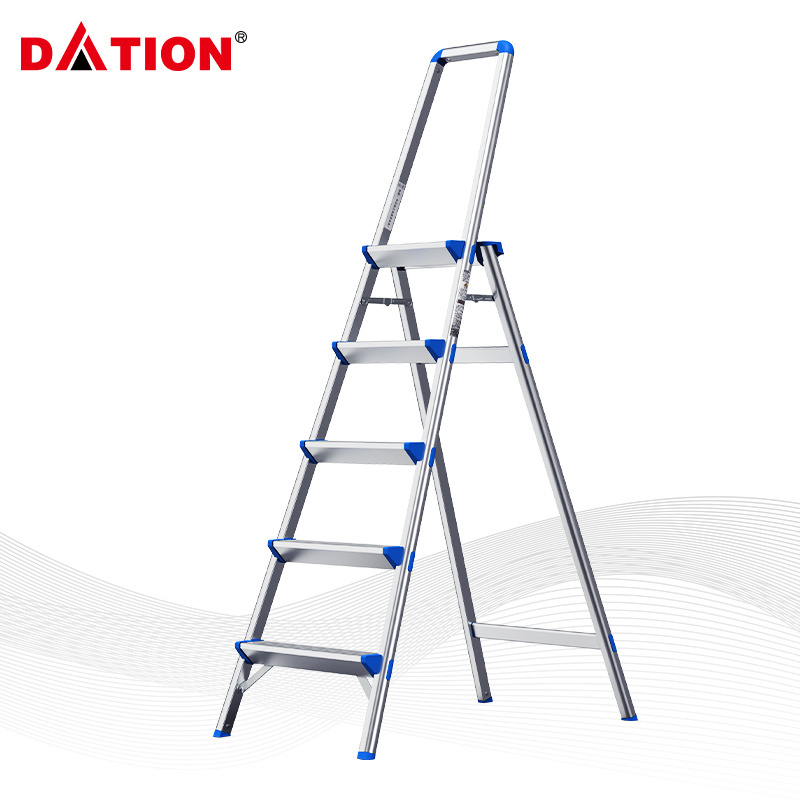 Factory Custom Aluminium Step Ladder With Long Handrail Foldable Non-slip Feet Stable and safety Step Ladder Silver Color