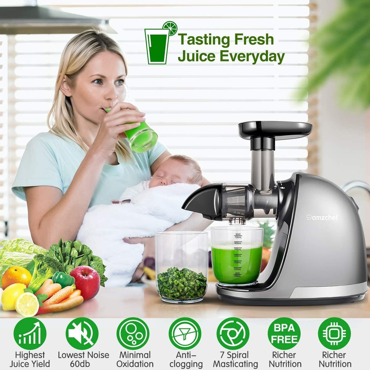 AMZCHEF commercial cold press professional juicer machine tomato smart 4 in 1 juicer slow juicer commercial