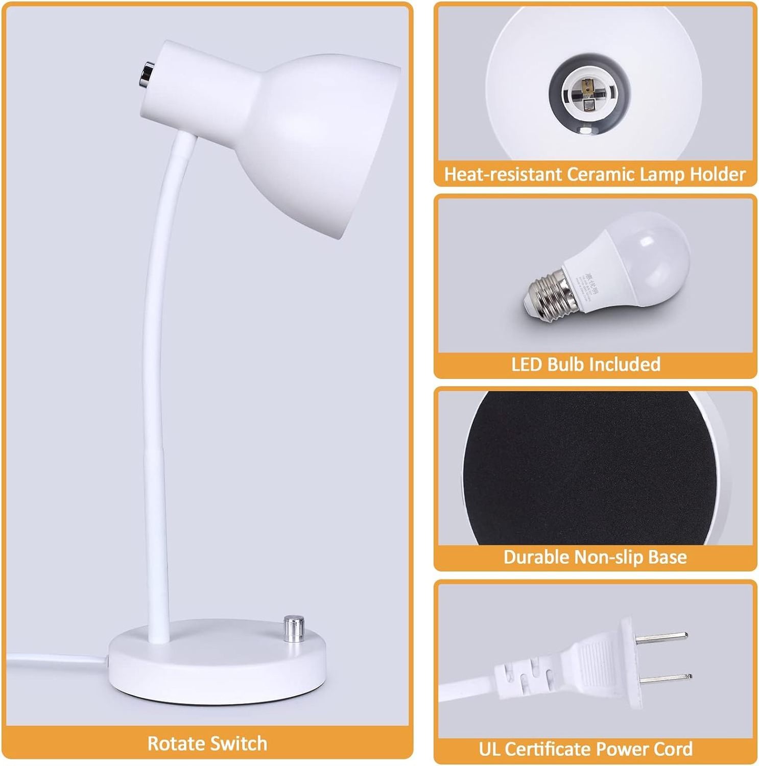 Desk Lamp Adjustable White Soft Gooseneck Study Suitable for Office Study Lighting Bulb Not Included