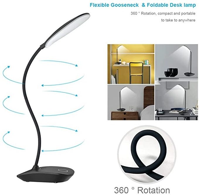 5W touch control LED desk lamp, flexible gooseneck desk lamp for dorm study office bedroom