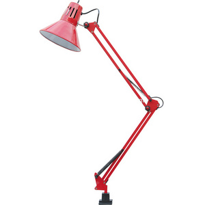 Red Metal Desk Lamp Adjustable Gooseneck Swing Arm Desk Lamp with Clip for Bedroom Study Office Desk