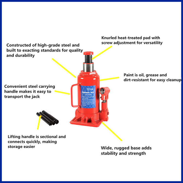 Economic 8 Ton Two Stage Hydraulic Double Ram trolley Bottle Jack With Safety Valve