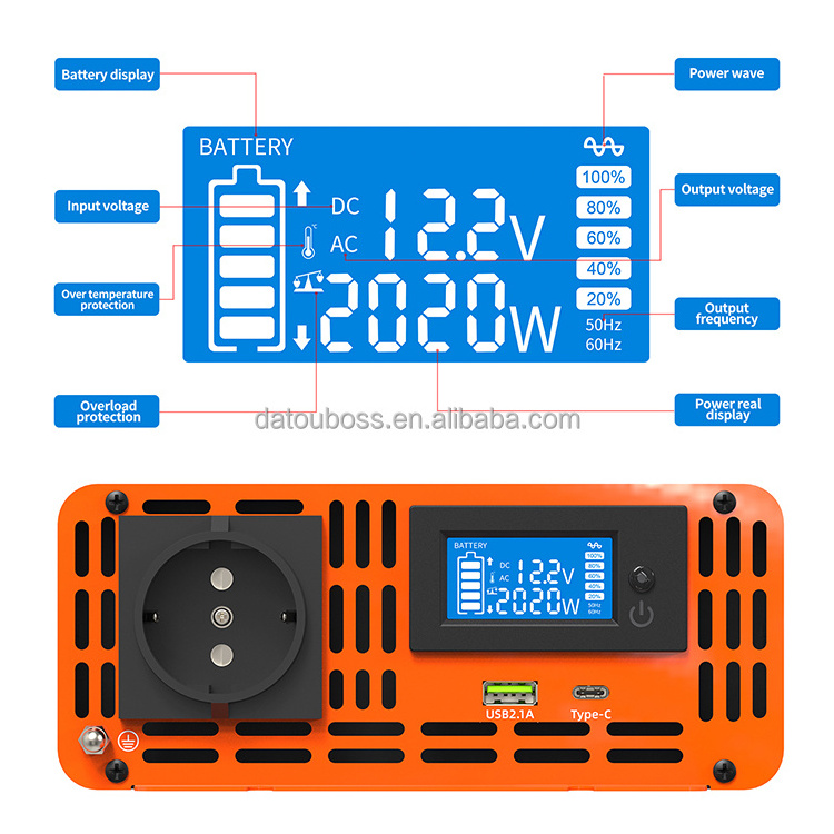 DATOUBOSS 12V 24V 48V Dc To Ac 110V 220V 230V 240V 3000w Off Grid Pure Sine Wave Inverter Power Inverter 1000w 1500w 2000w 3000W