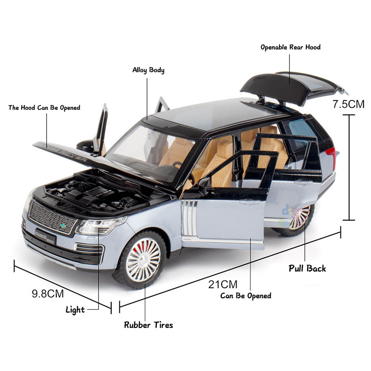 NewAo 1/24 Range Rover Diecast Model Toy Vehicles Car Model Pullback 6 Open the Door Diecast Car