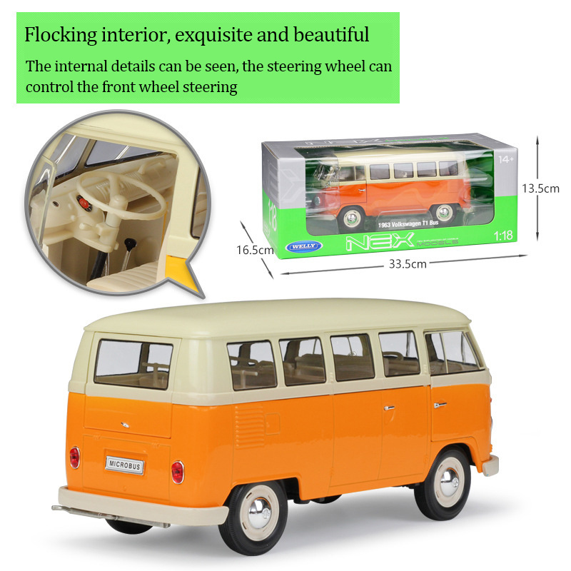 Hot Sell Welly Diecast Toy Vehicles 1/18 T1 Bus Classic Model Car Vans Diecast VW Toys