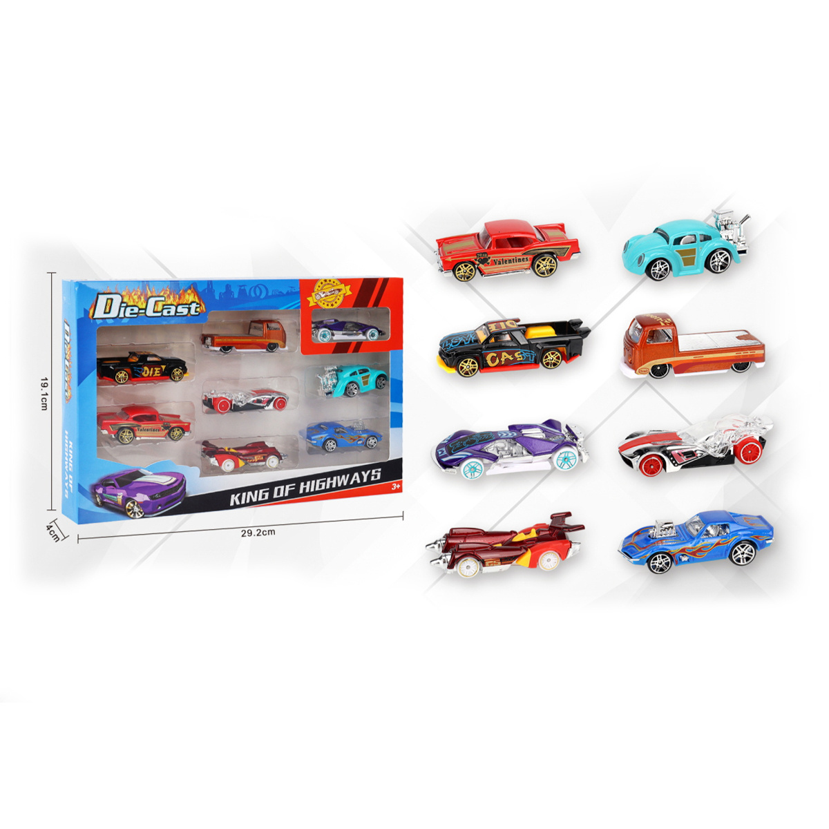 High Quality 1/64 Scale Diecast Toy Car Model 8pcs Mini Alloy Hot Free Wheel Set for Wholesale