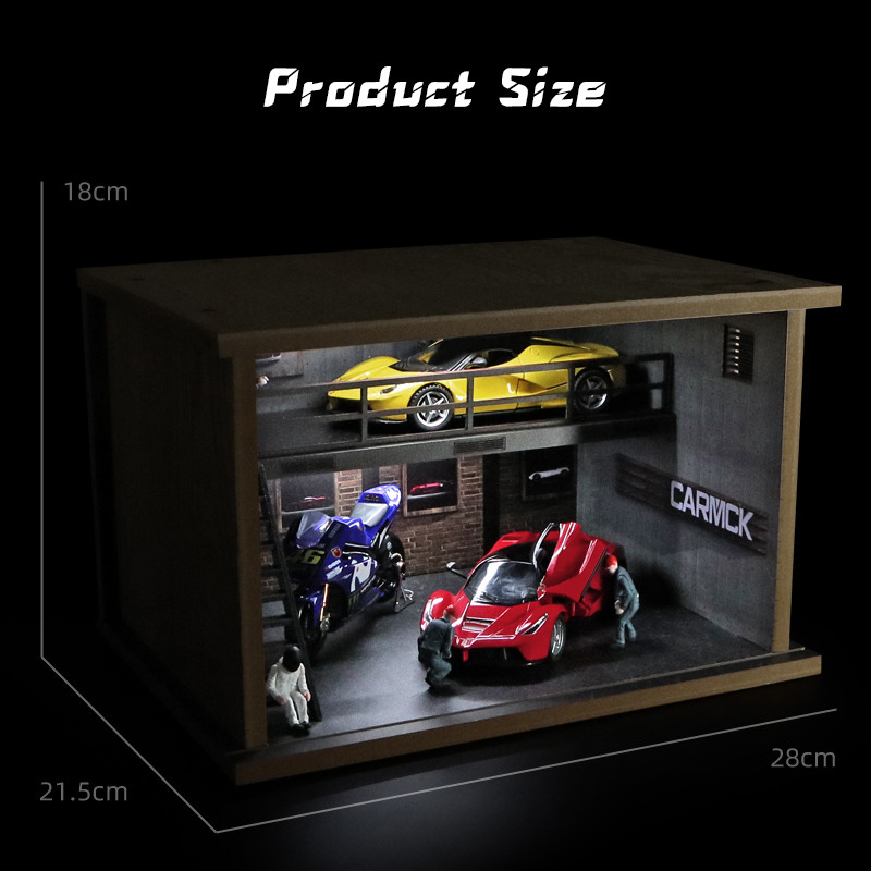 1:32 Parking Lot Diorama Scene Diecast Car Display Cabinet Dust Cover Decor Ornament