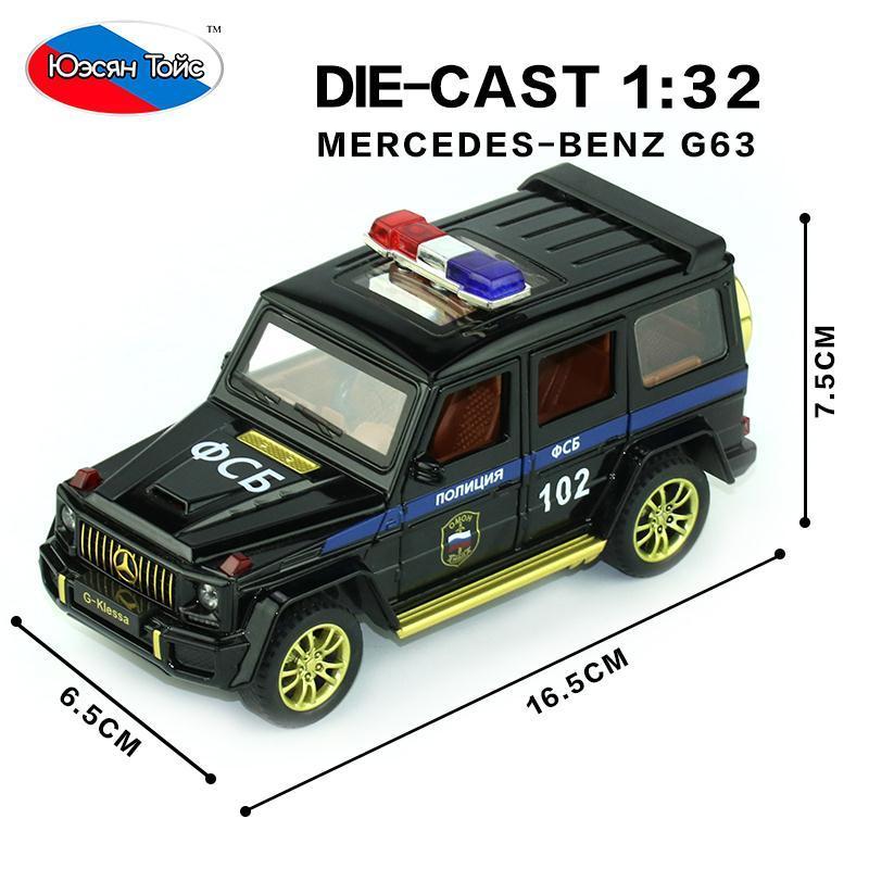 High Quality 1:32 Scale Model Cars G63 Police Car Toy Model Pull Back Diecast Toys for Baby Boys