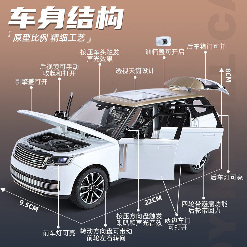 1:24 Diecast model Large Range Rover Alloy Car Model Simulation Sound And Light Pull Back Toy Car Boy Collection Decoration Gift