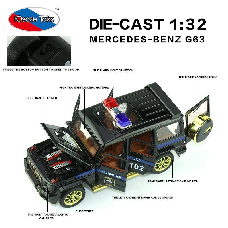 High Quality 1:32 Scale Model Cars G63 Police Car Toy Model Pull Back Diecast Toys for Baby Boys