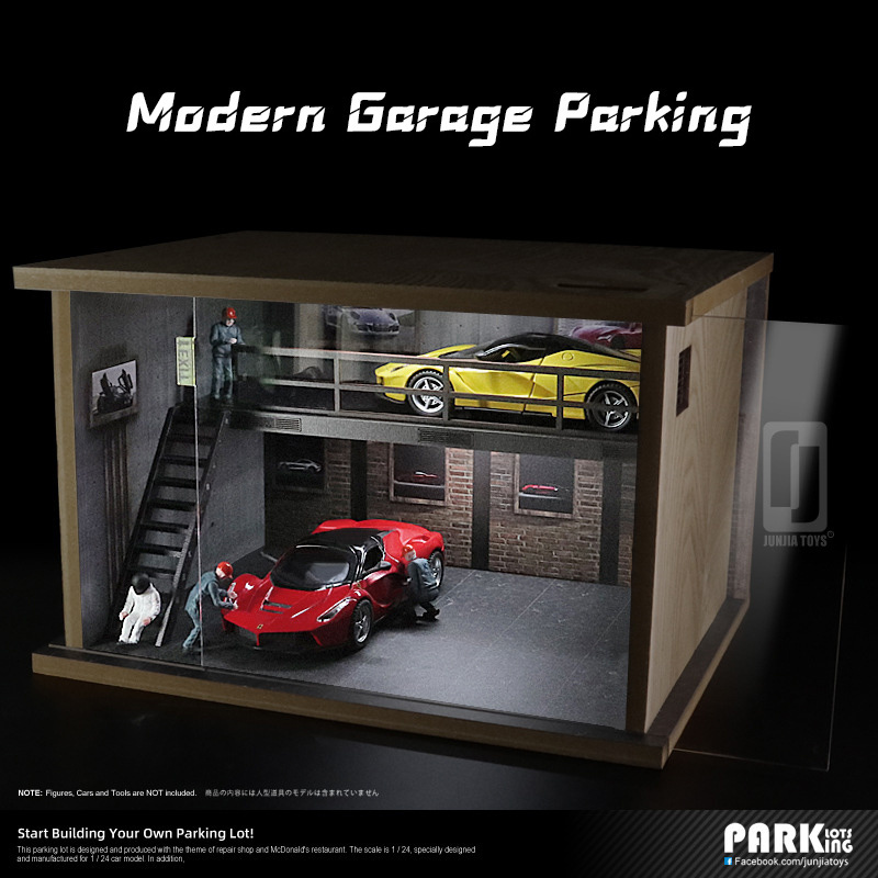 1:32 Parking Lot Diorama Scene Diecast Car Display Cabinet Dust Cover Decor Ornament